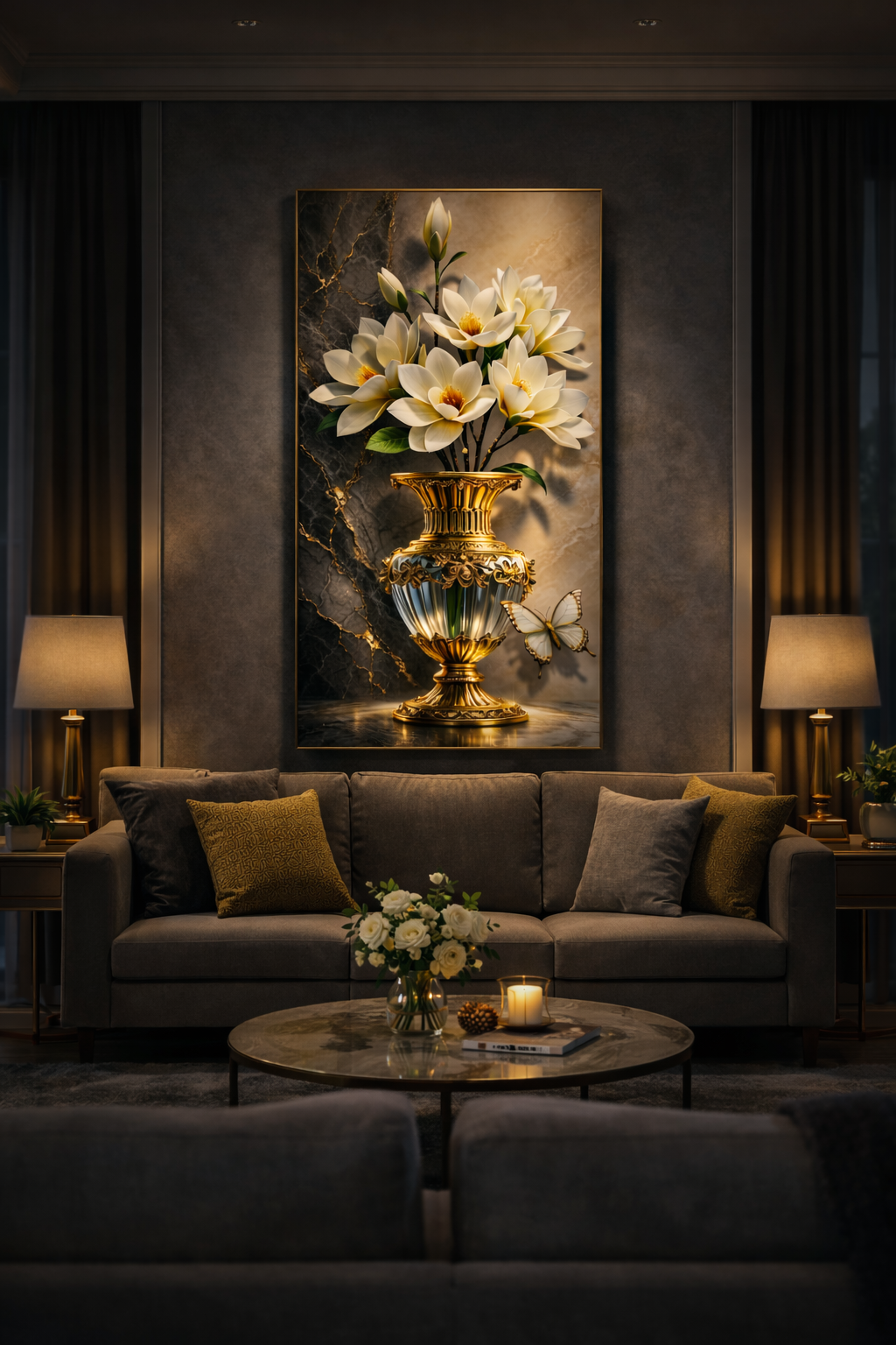 Elegant Magnolia Flower Wall Art with Gilded Vase