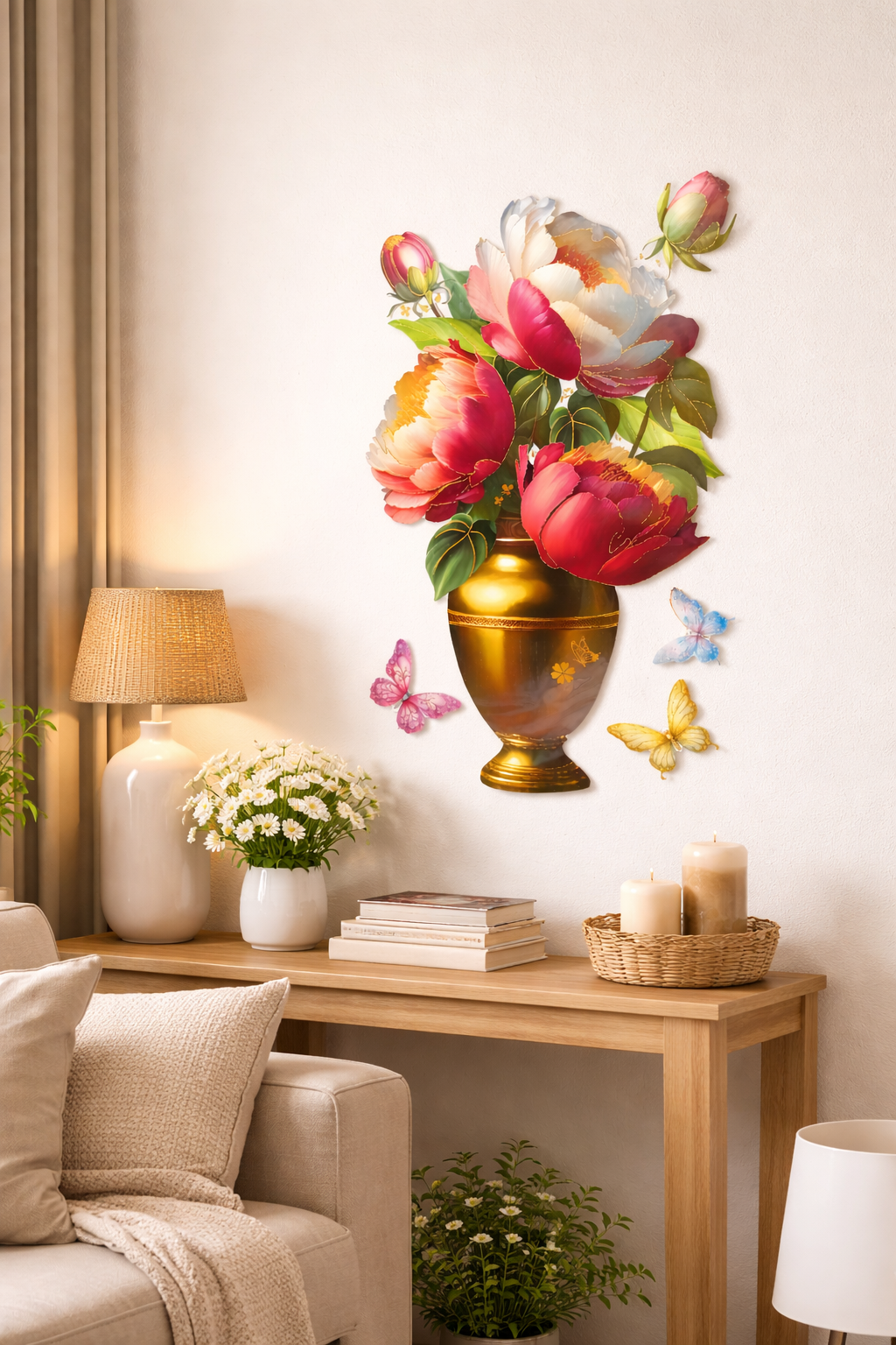 3D Floral Vase Wall Sticker – Transparent Self-Adhesive Room Kitchen Decor