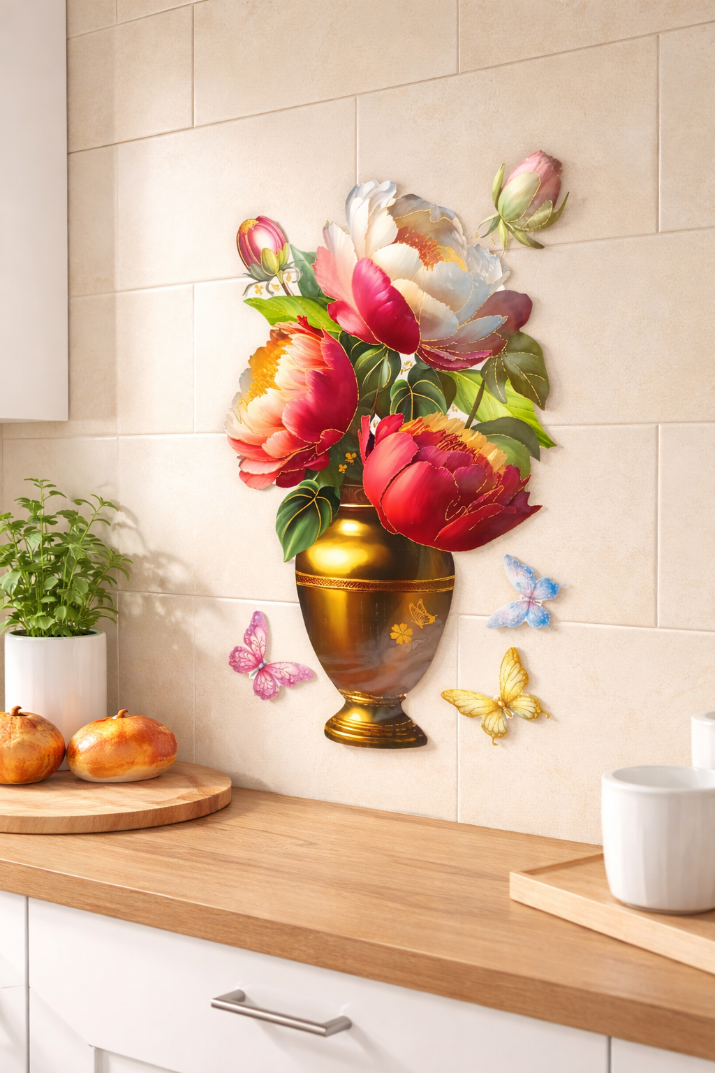 3D Floral Vase Wall Sticker – Transparent Self-Adhesive Room Kitchen Decor