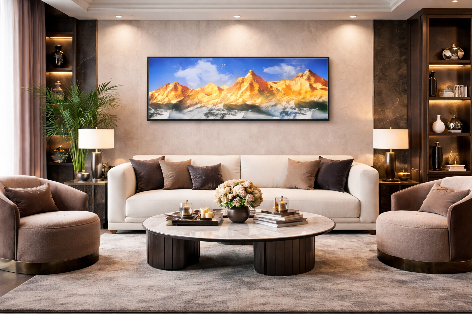 Luxury Golden Mountain Wall Poster (4ft x 2ft) – Premium Panoramic Wall Art