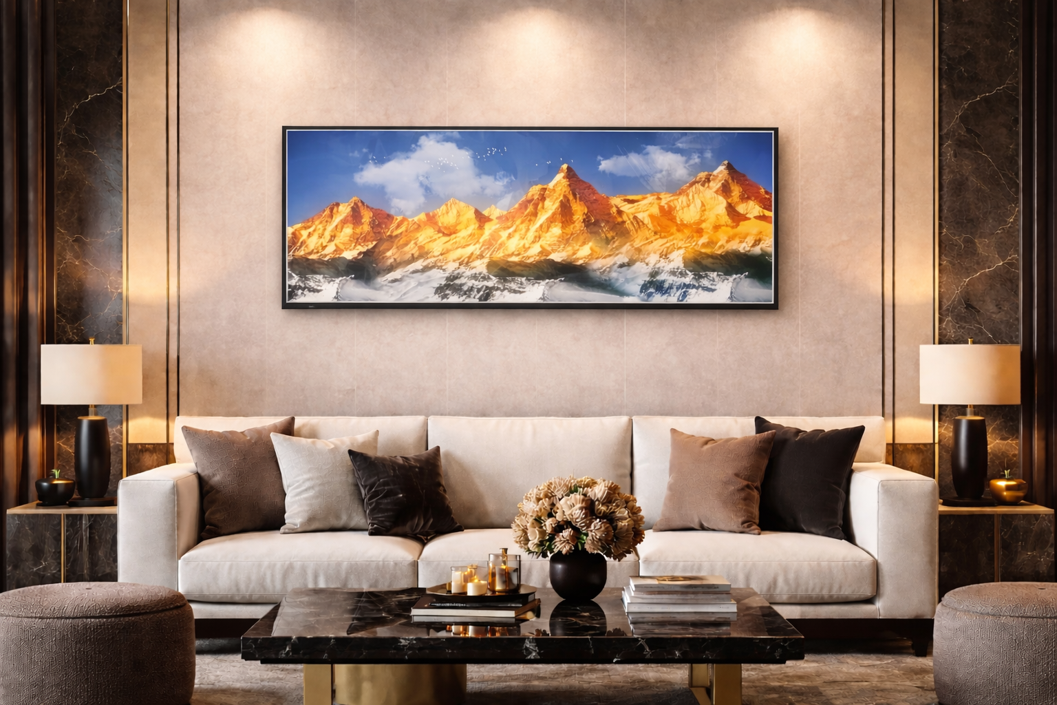 Luxury Golden Mountain Wall Poster (4ft x 2ft) – Premium Panoramic Wall Art