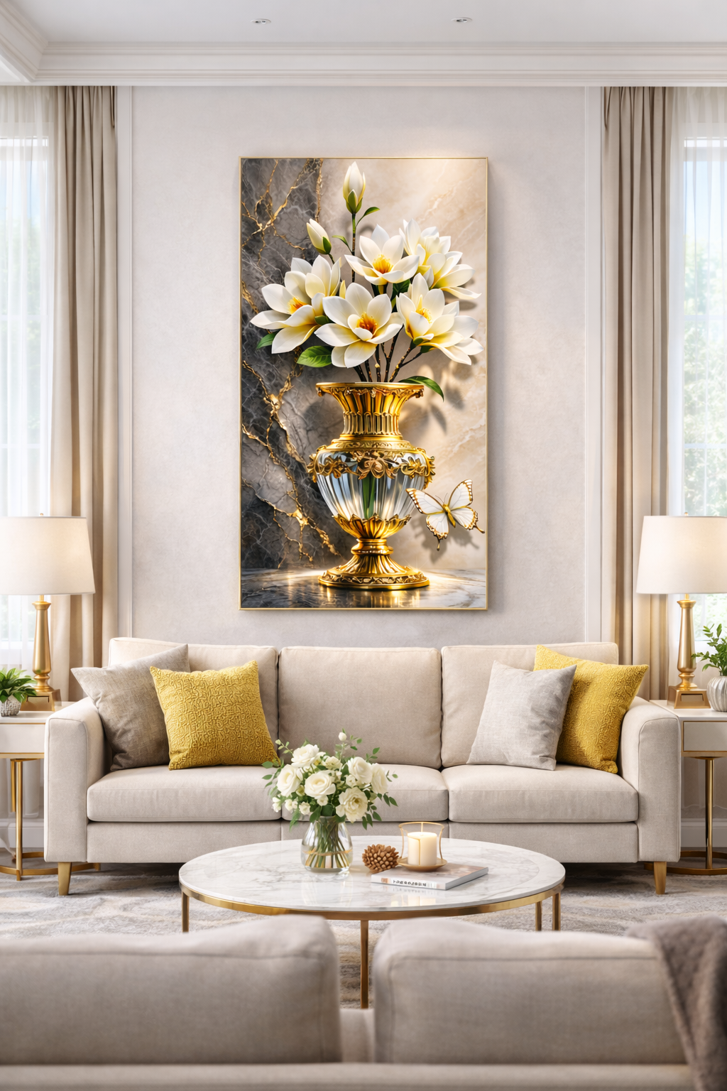 Elegant Magnolia Flower Wall Art with Gilded Vase