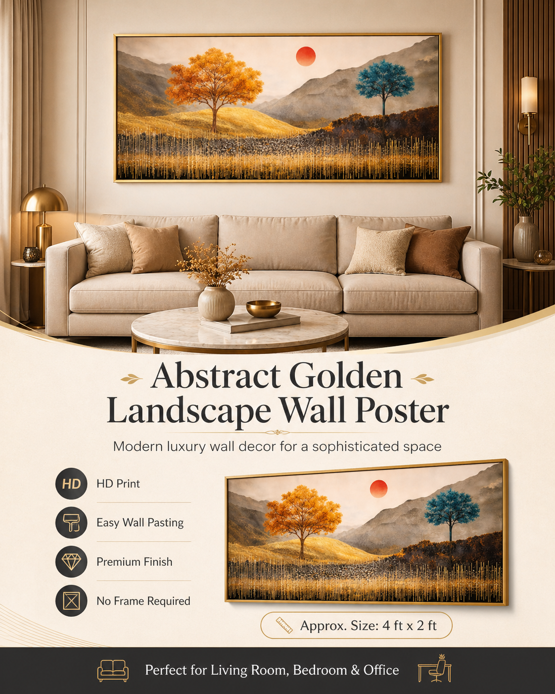 Abstract Golden Landscape Wall Poster – Ft Luxury Wall Decor